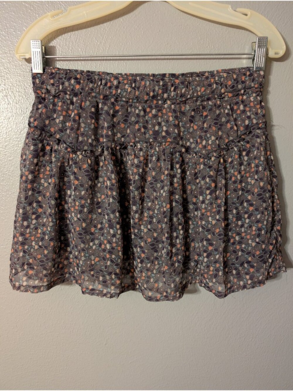 American Eagle Tiered Ruffle Tie Waist Floral Mini Skirt Dark Gray Boho XS - Picture 3 of 7